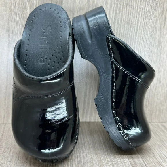 Sanita Shoes Kids 25 8.5-9 Platform Open Back Slip On Clog Patent Leather Black - Picture 7 of 12